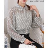 バイアスチェック 裾シャーリング クロップド丈 長袖 ブラウス | Pumpkin  Port | 詳細画像1 