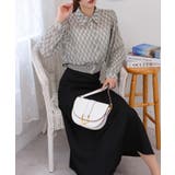 バイアスチェック 裾シャーリング クロップド丈 長袖 ブラウス | Pumpkin  Port | 詳細画像3 