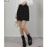 ブラック | ツィード×ラメチェックインパン付 台形ミニスカート | Pumpkin  Port