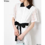 ホワイト | レース地 リボンベルト付 半袖 ワンピース | Pumpkin  Port