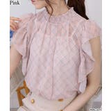 ピンク | シフォン バイアスチェック フリル袖 ブラウス | Pumpkin Port
