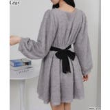 グレー | 2WAY ウエストリボン プードル ミニワンピース | Pumpkin Port