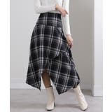 イレギュラーシルエット ネル チェック柄ロングスカート | Pumpkin  Port | 詳細画像3 