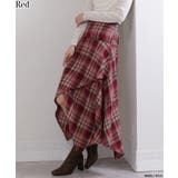 レッド | イレギュラーシルエット ネル チェック柄ロングスカート | Pumpkin  Port
