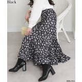 ブラック | 小花柄 ティアードロングスカート | Pumpkin  Port