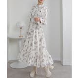 フリルデザイン リボン付き ティアード切替ロングワンピース | Pumpkin  Port | 詳細画像5 