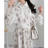 ベージュ | フリルデザイン リボン付き ティアード切替ロングワンピース | Pumpkin  Port