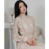 水彩柄 フリルデザイン 消しプリーツ ワンピース | Pumpkin  Port | 詳細画像16 