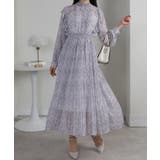 水彩柄 フリルデザイン 消しプリーツ ワンピース | Pumpkin  Port | 詳細画像4 