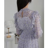 水彩柄 フリルデザイン 消しプリーツ ワンピース | Pumpkin  Port | 詳細画像5 