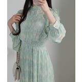 水彩柄 フリルデザイン 消しプリーツ ワンピース | Pumpkin  Port | 詳細画像9 