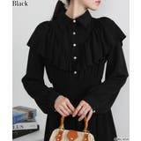 ブラック | ボリュームフリル ゴールドボタン ハイウエスト ワンピース | Pumpkin  Port