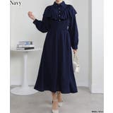 ネイビー | ボリュームフリル ゴールドボタン ハイウエスト ワンピース | Pumpkin  Port