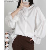 ビッグサイズ ロング丈 袖シャーリング シャツブラウス | Pumpkin  Port | 詳細画像1 