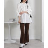 ビッグサイズ ロング丈 袖シャーリング シャツブラウス | Pumpkin  Port | 詳細画像14 