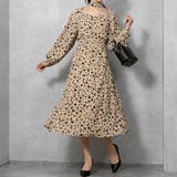 ベージュ | 花柄 チョーカーネック ティアードワンピース | Pumpkin Port