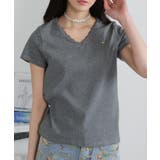 Vネック レース付き ワンコプレート ポイント 半袖Tシャツ | Pumpkin  Port | 詳細画像12 