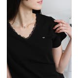Vネック レース付き ワンコプレート ポイント 半袖Tシャツ | Pumpkin  Port | 詳細画像17 