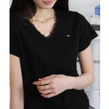 Vネック レース付き ワンコプレート ポイント 半袖Tシャツ | Pumpkin  Port | 詳細画像18 