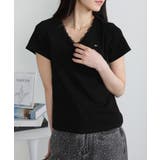 Vネック レース付き ワンコプレート ポイント 半袖Tシャツ | Pumpkin  Port | 詳細画像19 