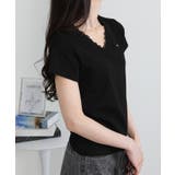 Vネック レース付き ワンコプレート ポイント 半袖Tシャツ | Pumpkin  Port | 詳細画像20 