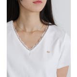 Vネック レース付き ワンコプレート ポイント 半袖Tシャツ | Pumpkin  Port | 詳細画像3 