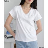 ホワイト | Vネック レース付き ワンコプレート ポイント 半袖Tシャツ | Pumpkin  Port