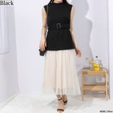 ブラック | チュールプリーツスカート ドッキングワンピース | Pumpkin  Port