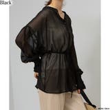 ブラック | 2WAY ボリューム袖 シアーロングシャツ | Pumpkin Port