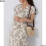 カーキ | 花柄 カシュクール ウエストシャーリング ワンピース | Pumpkin Port