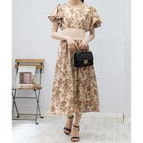 2枚フリルボリューム袖 ハイウエストリブ切替 花柄 ロングワンピース | Pumpkin Port | 詳細画像6