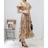 2枚フリルボリューム袖 ハイウエストリブ切替 花柄 ロングワンピース | Pumpkin Port | 詳細画像7