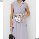 グレー | 大人見え ハイウエスト 花柄リボンベルト ミディ丈 ワンピース | Pumpkin Port