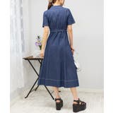 ストレッチ デニム リボンベルト 配色ステッチ ロングワンピース | Pumpkin Port | 詳細画像17