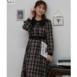チェック柄 クレリック ベルト付 ロングワンピース[品番
