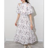 花柄 肩あき ボリューム袖 ロングフレアワンピース | Pumpkin Port | 詳細画像10