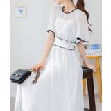 フレア袖 ハイウエスト ドット柄ロングワンピース | Pumpkin  Port | 詳細画像13 