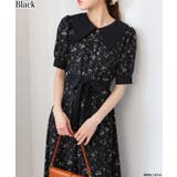 ブラック | リボンベルト付 花柄 クレリック 半袖ワンピース | Pumpkin  Port
