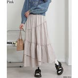 ピンク | アシメ切替 小花柄 ティアードロングスカート | Pumpkin  Port