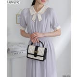 ライトグレー | レースリボン襟 ゴールドプレート付 半袖 ワンピース | Pumpkin  Port