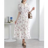 リボン型レース襟 ぼかし花柄ハイウエストワンピース | Pumpkin  Port | 詳細画像19 