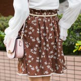 デシン花柄 裾配色パールバックルベルト付きミニフレアスカート | Pumpkin  Port | 詳細画像8 