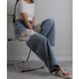 レース切替 デニムワイドロングパンツ | Pumpkin Port | 詳細画像10