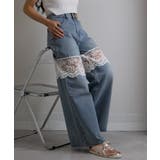 レース切替 デニムワイドロングパンツ | Pumpkin Port | 詳細画像11