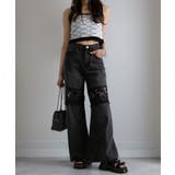 レース切替 デニムワイドロングパンツ | Pumpkin Port | 詳細画像20