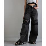 レース切替 デニムワイドロングパンツ | Pumpkin Port | 詳細画像21