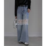 レース切替 デニムワイドロングパンツ | Pumpkin Port | 詳細画像27