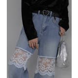 レース切替 デニムワイドロングパンツ | Pumpkin Port | 詳細画像29