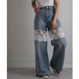 レース切替 デニムワイドロングパンツ | Pumpkin Port | 詳細画像3