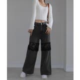 レース切替 デニムワイドロングパンツ | Pumpkin Port | 詳細画像30